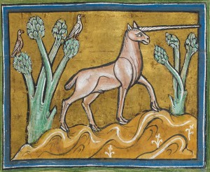 CHRONIQUE LICORNE FOLIO 21R DU BESTIAIRE DE ROCHESTER XIII° SIECLE